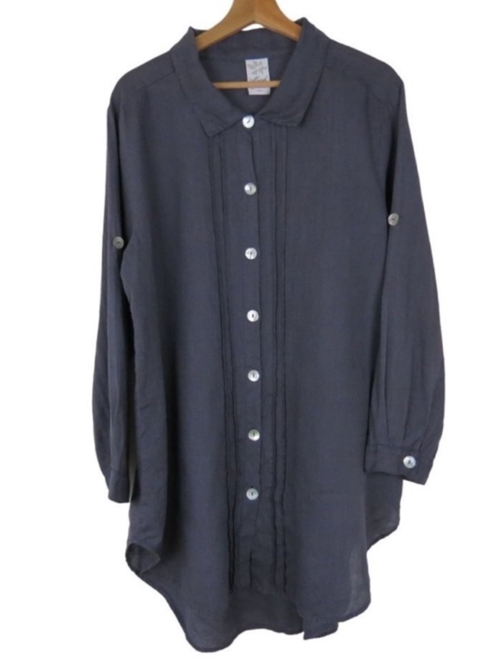 Match Point Navy 100% Linen Pintuck Lagenlook Tunic Oversized size Medium